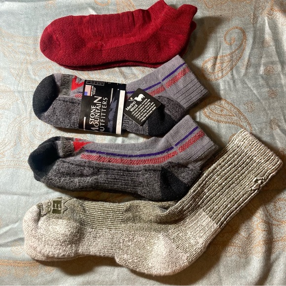 4pc Lot Merino Socks Irregulars (+Coolmax?) by Stone Mountain, SamSox, Rei Co-Op - Picture 1 of 11